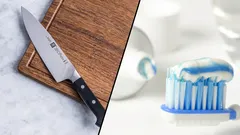 Pak tandpasta en je messen worden zo scherp als een scheermes! Ik heb alle messen in huis in 5 minuten geslepen!